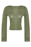 Stil Kadın Fit Bluz Crop Örme Regular Kalıp İspanyol Kol