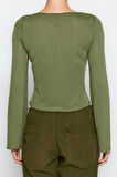 Stil Kadın Fit Bluz Crop Örme Regular Kalıp İspanyol Kol