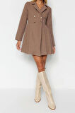 Moda Regular Business Tüvit Dokuma Ceket Yaka Uzun Kol Ceket Elbise Mini Boy Elbise