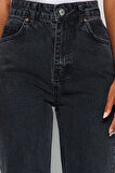 Stil Kadın Moda Denim Kot Pantolon Uzun Geniş Paça Antrasit Yüksek Bel Jeans
