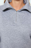 Tarz Bol Fermuarlı Yaka Düşük Kol Uzun Kalın İçi Polarlı Fermuarlı Geniş Kalıp Örme Sweatshirt