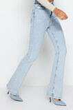 Stil Kadın Moda Denim Kot Pantolon Uzun İspanyol Paça Yüksek Bel Jeans