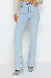 Stil Kadın Moda Denim Kot Pantolon Uzun İspanyol Paça Yüksek Bel Jeans