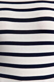 Moda Kayık Yaka Örme Slim Çizgili Desen Casual Günlük Regular Uzun Kol Bluz