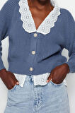 Stil Modern Kadın Regular Reglan Kol V Yaka Crop Dokuma Garni Detaylı Triko Hırka