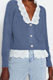 Stil Modern Kadın Regular Reglan Kol V Yaka Crop Dokuma Garni Detaylı Triko Hırka