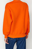 Bisiklet Yaka Düşük Kol Kalın İçi Polarlı Slogan Nakışlı Normal Kalıp Örme Sweatshirt