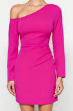 Moda Fit Mezuniyet Balo Finike Dokuma Asimetrik Yaka Uzun Kol Bodycone Mini Boy Elbise