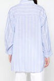 Moda Kadın Gömlek Yaka Çizgili Desen Günlük Çizgili Oversize Geniş Kalıp Dokuma Gömlek