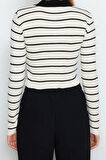 Kadın Modern Tarz Slim Polo Yaka Crop Triko Hırka