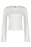Stil Kadın Fileli Slim Fit Bluz Crop Örme Regular Kalıp İspanyol Kol
