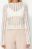 Stil Kadın Fileli Slim Fit Bluz Crop Örme Regular Kalıp İspanyol Kol