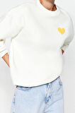 Oversize Bisiklet Yaka Düşük Kol Uzun Kalın Polarlı  Sırt Kabartma Baskılı Örme Sweatshirt