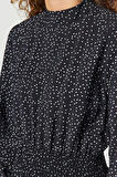 Moda Regular Casual Günlük Lilyum Dokuma Dik Yaka Uzun Kol Shift Maxi Boy Tesettür Elbise