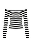 Moda Carmen Yaka Örme Slim Çizgili Desen Casual Günlük Regular Uzun Kol Bluz