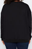 Büyük Beden Tarz Oversize Bisiklet Yaka Düşük Kol Regular Kalın Zımba Detaylı Örme Sweatshirt