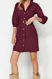 Moda Regular Casual Günlük Gabardin Dokuma Ceket Yaka Truvakar Kol Kol Gömlek Elbise Mini Boy Elbise