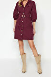 Moda Regular Casual Günlük Gabardin Dokuma Ceket Yaka Truvakar Kol Kol Gömlek Elbise Mini Boy Elbise