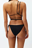 Moda Düz Atma Kap Wrap Normal Bel Slip Siyah Tek Omuz Cut Out Pencereli Regular Bikini Takımı