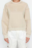 Tarz Regular Bisiklet Yaka Düşük Kol Crop Fit Nakışlı Kalın İçi Polarlı Örme Sweatshirt