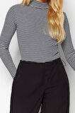 Moda Dik Yaka Örme Slim Düz Desen Casual Günlük Regular Uzun Kol Bluz