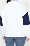 Büyük Beden Oversize Bisiklet Yaka Düşük Kol Kalın İçi Polarlı Nakış Detaylı Örme Sweatshirt