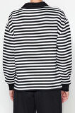 Tarz Oversize Polo Yaka Düşük Kol Regular Çizgili Polo Yaka Kalın İçi Polarlı Örme Sweatshirt