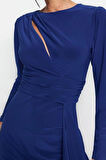 Moda Stil Fitted Bisiklet Yaka Midi Boy Vücuda Oturan Cut Out Pencere Detaylı Şık Abiye Elbise
