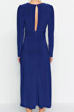 Moda Stil Fitted Bisiklet Yaka Midi Boy Vücuda Oturan Cut Out Pencere Detaylı Şık Abiye Elbise