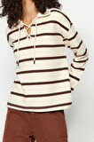 Regular Polo Yaka Standart Kol Regular Polo Yaka Bağlama Detaylı Kalın Fit Örme Sweatshirt