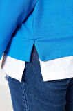 Büyük Beden Oversize Bisiklet Yaka Düşük Kol Alttan T-Shirt Çıkma Görünüm İnce Örme Sweatshirt