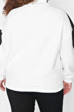 Büyük Beden Tarz Regular Dik Yaka Düşük Kol Regular Baskılı Kalın Şardonlu Örme Sweatshirt