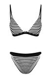 Moda Çizgili Atma Kap Üçgen Normal Bel Brief Siyah-Beyaz Üçgen Dokulu Regular Bikini Takımı