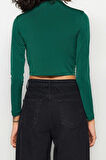 Stil Kadın Drapeli Crop Bluz Super Crop Örme Slim Kalıp