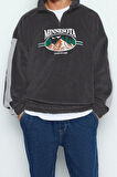 Unisex Tarz Oversize Dik Yaka Standart Kol Standart Geniş Kesim Fermuarlı Polar Sweatshirt