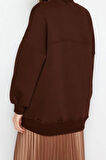 Tesettür Tarz Oversize Bisiklet Yaka Standart Kol Regular Örme İçi Polarlı Tüylü Sweatshirt