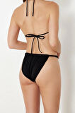 Moda Düz Atma Kap Üçgen Normal Bel Brief Siyah Üçgen Çiçek Aplikeli Regular Bikini Takımı