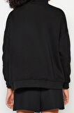 Oversize Dik Yaka Standart Geniş Kalıp Yarım Fermuarlı Kalın Polarlı Örme Sweatshirt