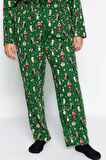 Tarz Rahat Büyük Beden Uzun Kollu Boru Paça Yılbaşı Temalı Örme Pijama Takımı