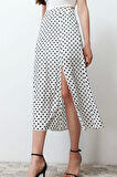 Moda A-line Puantiyeli Desen Günlük Midi Boy Puantiyeli Yırtmaç Detaylı Viskon Midi Dokuma Etek