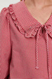 Moda Bebe Yaka Dokuma Regular Ekose / Kareli Desen Casual Günlük Regular Uzun Kol Bluz