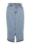 Moda Büyük Beden Regular Düz Desen Günlük Midi Boy Denim Büyük Beden Etek