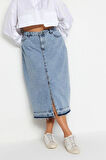 Moda Büyük Beden Regular Düz Desen Günlük Midi Boy Denim Büyük Beden Etek