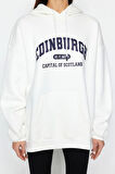 Oversize Kapüşonlu Standart Kol Standart Kalın Polarlı Baskılı Geniş Kalıp Örme Sweatshirt