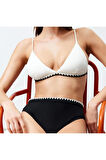 Moda Düz Atma Kap Üçgen Yüksek Bel Brief Saks Üçgen Nakışlı Yüksek Bel Regular Bikini Takımı