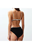 Moda Düz Atma Kap Üçgen Yüksek Bel Brief Saks Üçgen Nakışlı Yüksek Bel Regular Bikini Takımı