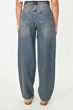 Stil Kadın Moda Denim Kot Pantolon Regular Geniş Paça Solukli Vintage Düşük Bel Skater Jeans