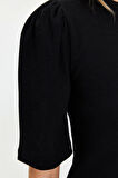 Moda Bisiklet Yaka Örme Slim Düz Desen Casual Günlük Regular Truvakar Kol Kol Bluz