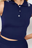 Moda Renk Bloklu Polo Yaka Casual Günlük Polo Yaka Pileli Etekli Triko Alt-Üst Takım