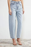 Stil Kadın Moda Denim Kot Pantolon Regular Boru Paça Yüksek Bel Jeans